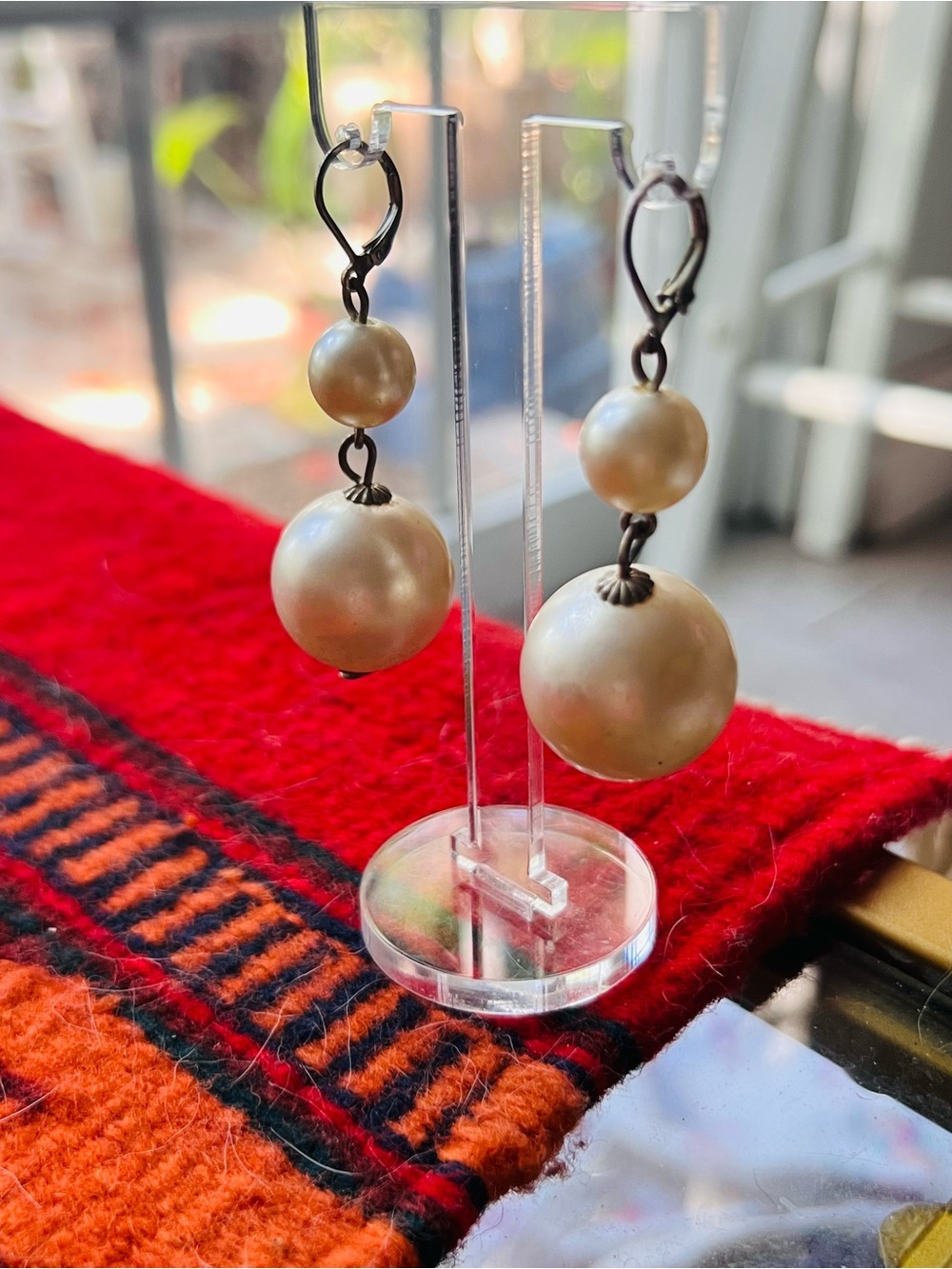 Vintage large faux Double Pearl Drop Earrings